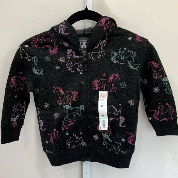 NWT! Unicorn Zip Up Light Weight Fleece Hoodie Jacket in 2T By Jumping Beans - Picture 6 of 6